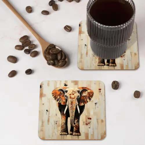 Olifant - Slurf - Mozaïek - Abstract onderzetter kurk middel -sfeer2