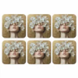 Gezicht - Bloemen - Goud - Abstract onderzetter kurk middel -3d
