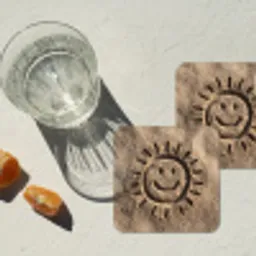 Gezichtje - Zon - Zand - Getekend onderzetter kurk middel -sfeer4