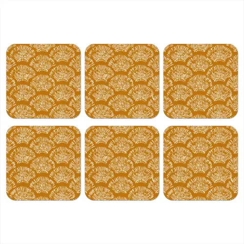Waaierachtige motieven - Geel - Vintage onderzetter kurk middel -3d