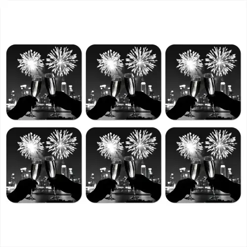 Vuurwerk - Proosten - Skyline - Champagne onderzetter kurk middel -3d