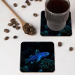 Vis - Stippen - Koraal - Blauw onderzetter kurk middel -sfeer2
