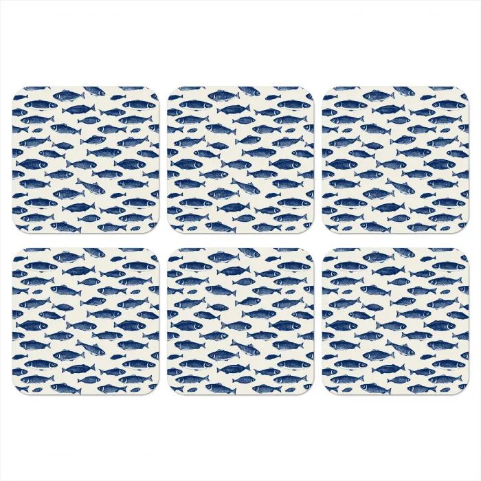 Vissen - Patroon - Blauw - Wit onderzetter kurk middel 366 -3d