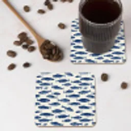 Vissen - Patroon - Blauw - Wit onderzetter kurk middel 366 -sfeer2