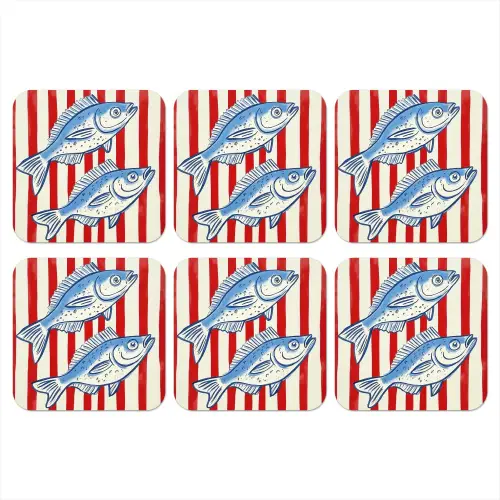 Vissen - Verticale strepen - Blauw - Rood onderzetter kurk middel -3d