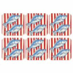 Vissen - Verticale strepen - Blauw - Rood onderzetter kurk middel -3d