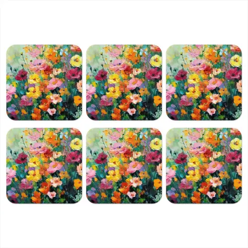 Bloemen explosie - Heldere kleuren - Vrolijk onderzetter kurk middel -3d