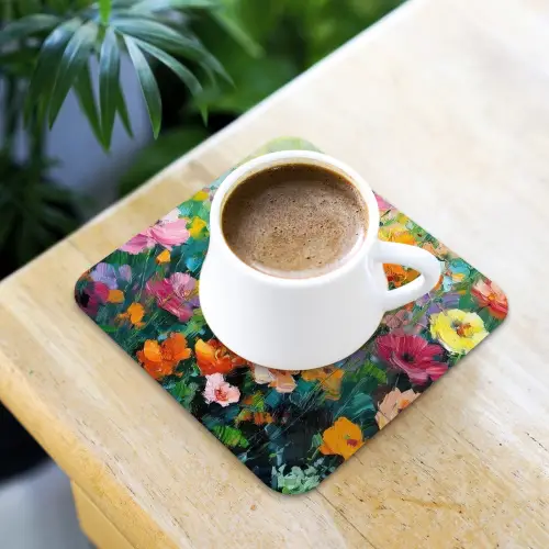 Bloemen explosie - Heldere kleuren - Vrolijk onderzetter kurk middel -sfeer5