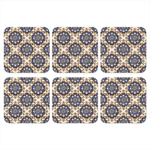 Floraal - Ornament - Blauw onderzetter kurk middel 366 -3d