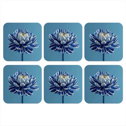Bloem - Blauw - Bloemblaadjes - Streepjes onderzetter kurk middel -3d