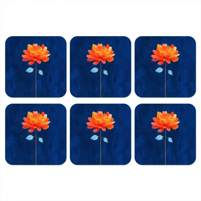 Bloem - Oranje - Bladeren onderzetter kurk middel -3d