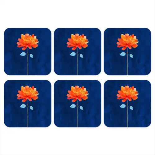 Bloem - Oranje - Bladeren onderzetter kurk middel -3d