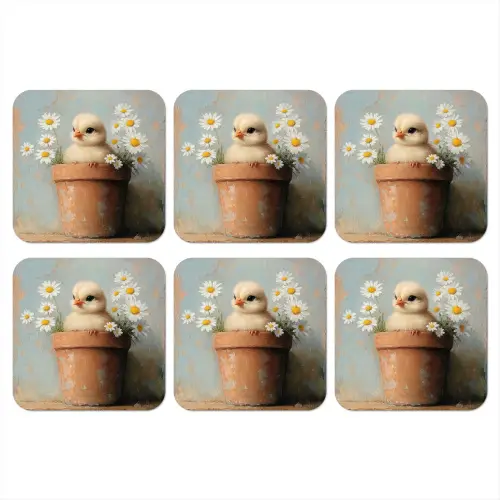 Bloempot - Kuiken - Bloemetjes onderzetter kurk middel -3d