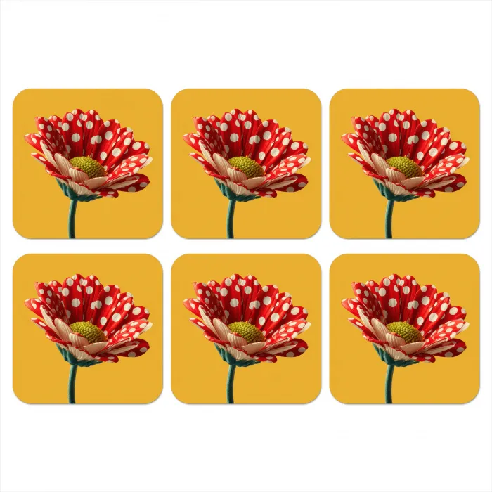 Bloem - Rood - Stippen onderzetter kurk middel -3d