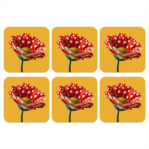 Bloem - Rood - Stippen onderzetter kurk middel -3d
