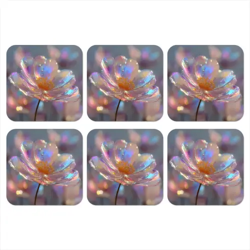 Bloem - Transparant - Pastelkleuren - Druppels onderzetter kurk middel -3d