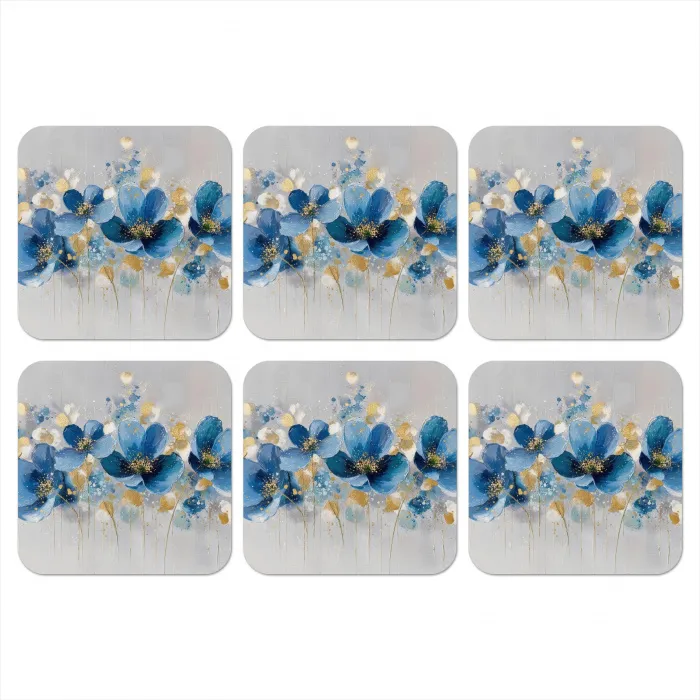 Bloemen - Blauw - Abstract onderzetter kurk middel -3d