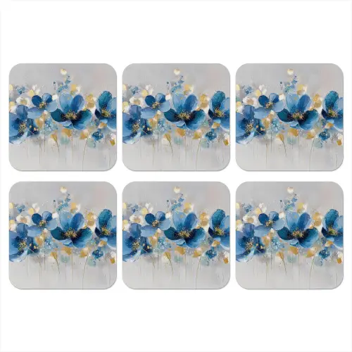 Bloemen - Blauw - Abstract onderzetter kurk middel -3d