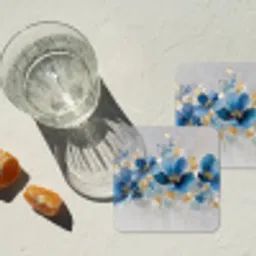 Bloemen - Blauw - Abstract onderzetter kurk middel -sfeer4