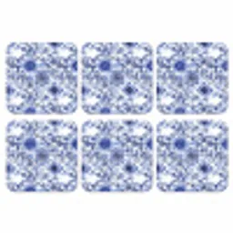 Bloemen - Blauw - Patroon - Wit onderzetter kurk middel 366 -3d