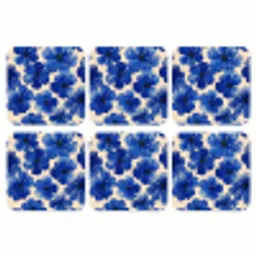Bloemen - Blauw -Patroon - Wit onderzetter kurk middel -3d
