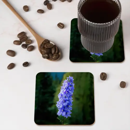 Bloemen - Blauw - Dennenboom onderzetter kurk middel -sfeer2