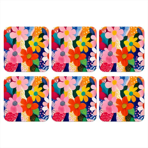 Bloemen - Kleurrijk - Stippen onderzetter kurk middel -3d
