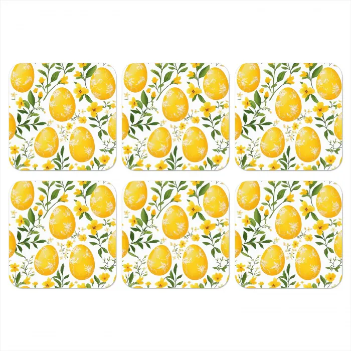 Bloemen - Paaseieren - Geel onderzetter kurk middel -3d