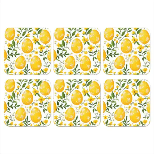 Bloemen - Paaseieren - Geel onderzetter kurk middel -3d