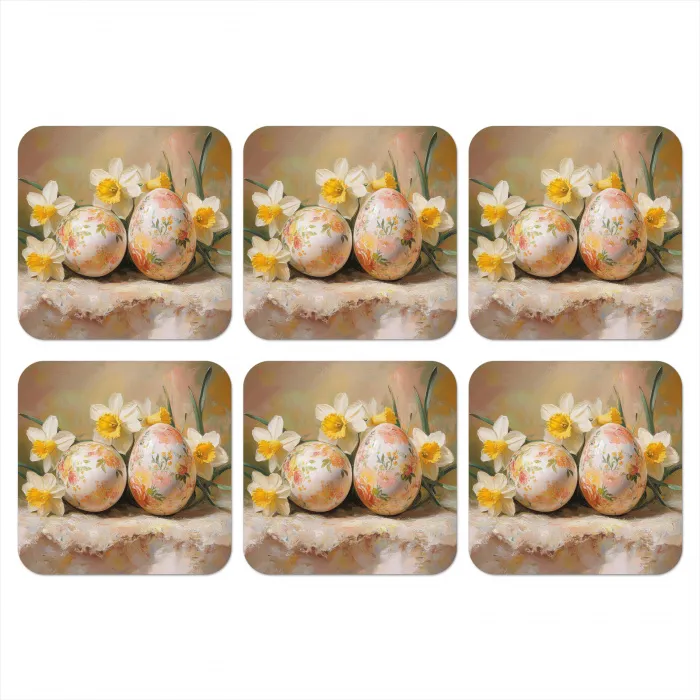 Bloemen - Eieren - Geschilderd onderzetter kurk middel -3d