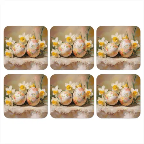 Bloemen - Eieren - Geschilderd onderzetter kurk middel -3d
