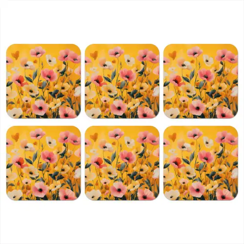 Bloemen - Veld - Geel onderzetter kurk middel -3d