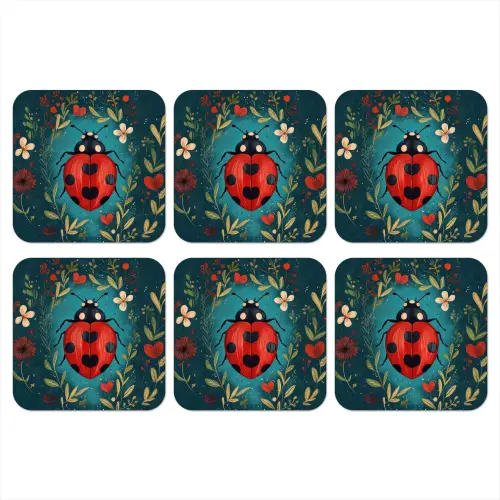Bloemen - Lieveheersbeestje - Hartje - Rood onderzetter kurk middel -3d