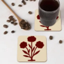 Bloemen - Bladeren - Rood - Minimalistisch onderzetter kurk middel -sfeer2