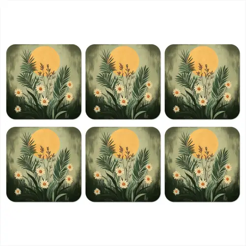 Bloemen - Bladeren - Zon - Groen onderzetter kurk middel -3d