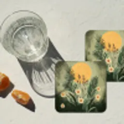 Bloemen - Bladeren - Zon - Groen onderzetter kurk middel -sfeer4