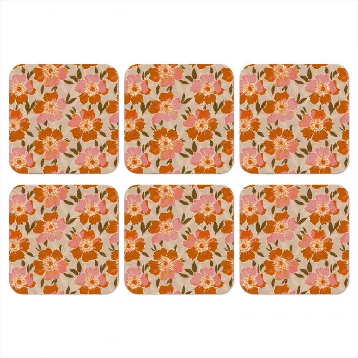 Bloemen - Motief - Retro onderzetter kurk middel 366 -3d