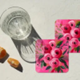 Bloemen - Verf - Roze onderzetter kurk middel -sfeer4