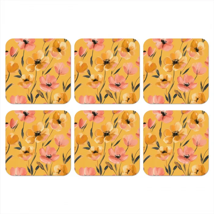 Bloemen - Geschilderd - Geel onderzetter kurk middel -3d