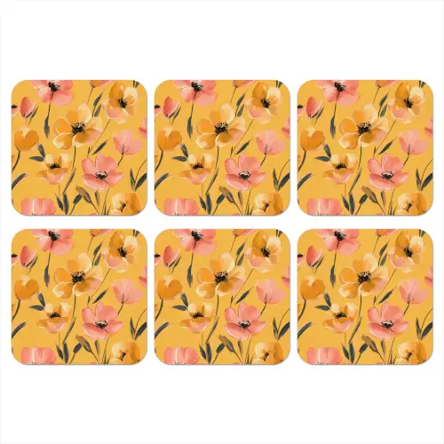 Bloemen - Geschilderd - Geel onderzetter kurk middel -3d