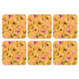 Bloemen - Geschilderd - Geel onderzetter kurk middel -3d