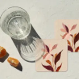Bloemen - Blaadjes - Minimalistisch - Roze onderzetter kurk middel -sfeer4