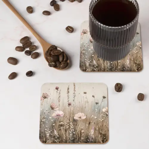 Bloemen - Roze - Modern - Beige onderzetter kurk middel -sfeer2