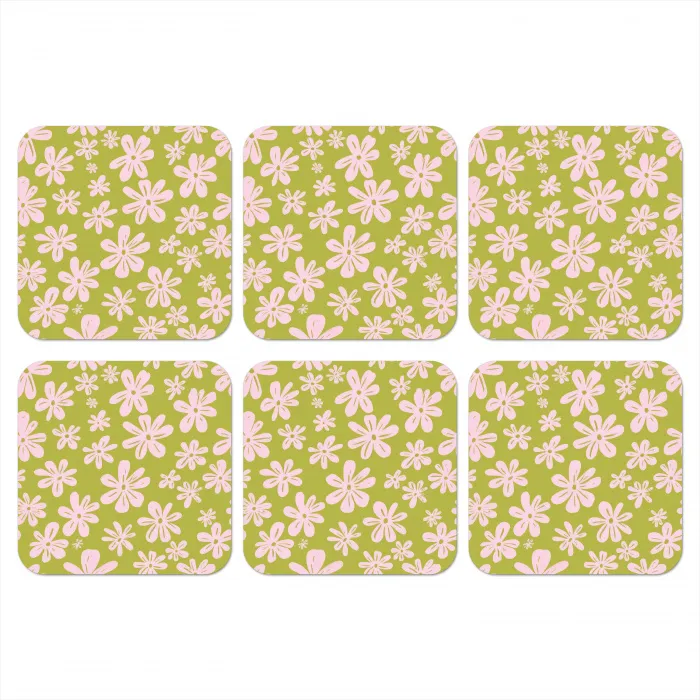 Bloemen - Roze - Getekend - Patroon onderzetter kurk middel -3d