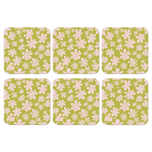 Bloemen - Roze - Getekend - Patroon onderzetter kurk middel -3d