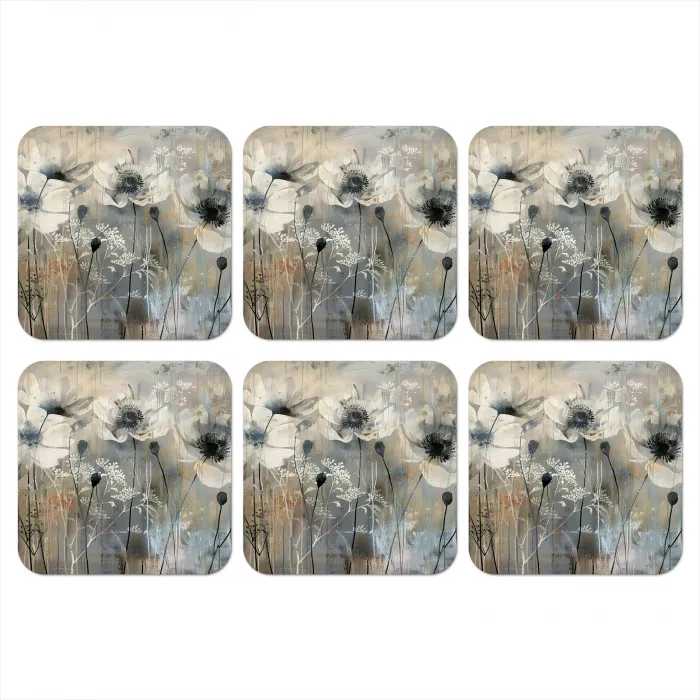 Bloemen - Planten - Grijs - Abstract onderzetter kurk middel -3d