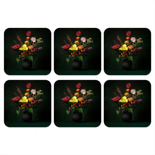 Bloemen - Vaas - Zwart onderzetter kurk middel -3d