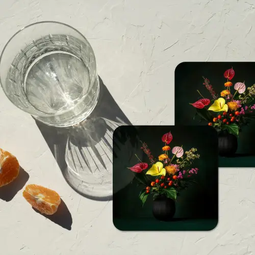 Bloemen - Vaas - Zwart onderzetter kurk middel -sfeer4