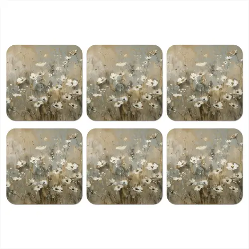 Bloemen - Wit - Natuur - Grijs - Modern onderzetter kurk middel -3d