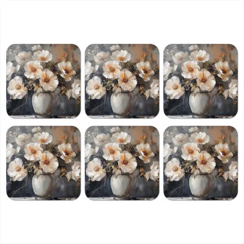 Bloemen - Wit - Vaas - Modern onderzetter kurk middel -3d